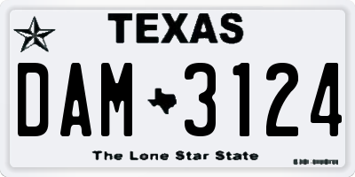 TX license plate DAM3124