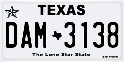 TX license plate DAM3138
