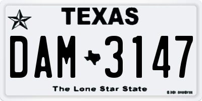 TX license plate DAM3147