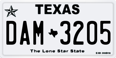 TX license plate DAM3205