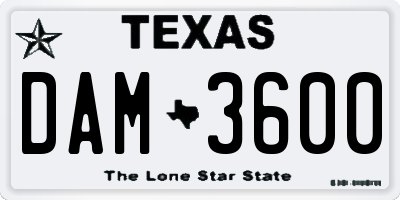 TX license plate DAM3600