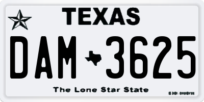 TX license plate DAM3625