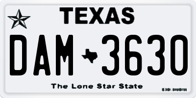 TX license plate DAM3630