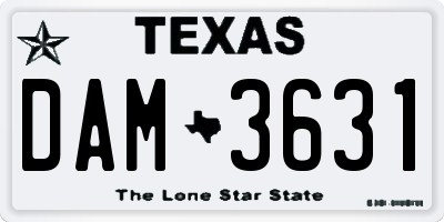 TX license plate DAM3631