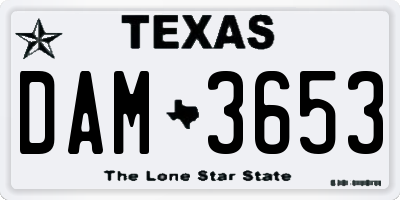 TX license plate DAM3653