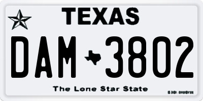 TX license plate DAM3802