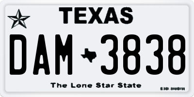TX license plate DAM3838