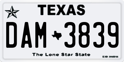 TX license plate DAM3839