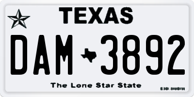 TX license plate DAM3892