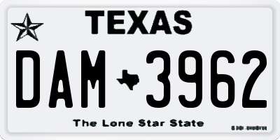 TX license plate DAM3962