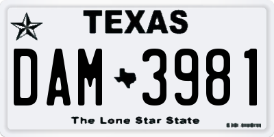 TX license plate DAM3981