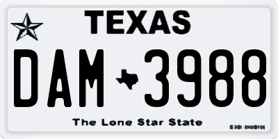 TX license plate DAM3988