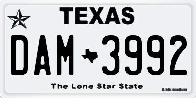 TX license plate DAM3992