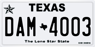 TX license plate DAM4003
