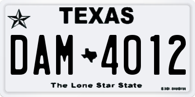 TX license plate DAM4012