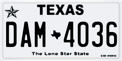TX license plate DAM4036