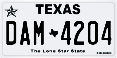 TX license plate DAM4204