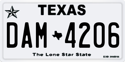 TX license plate DAM4206