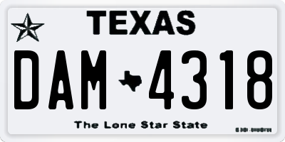 TX license plate DAM4318