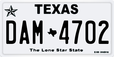TX license plate DAM4702