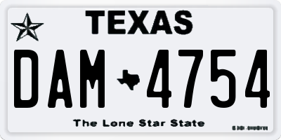 TX license plate DAM4754