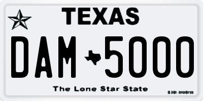 TX license plate DAM5000