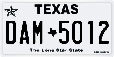 TX license plate DAM5012