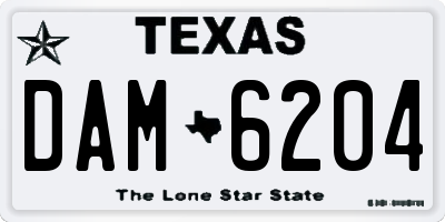 TX license plate DAM6204