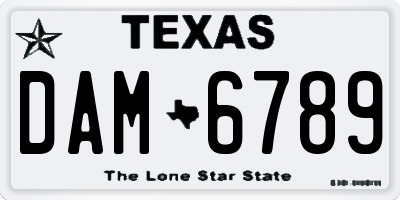 TX license plate DAM6789