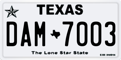 TX license plate DAM7003
