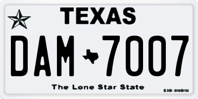 TX license plate DAM7007