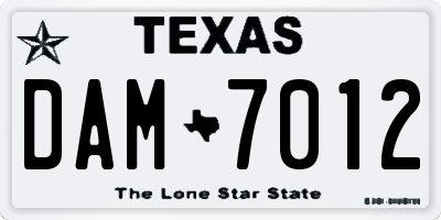 TX license plate DAM7012