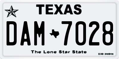 TX license plate DAM7028