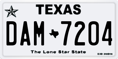 TX license plate DAM7204