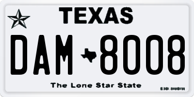 TX license plate DAM8008