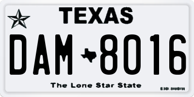 TX license plate DAM8016