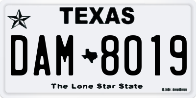 TX license plate DAM8019