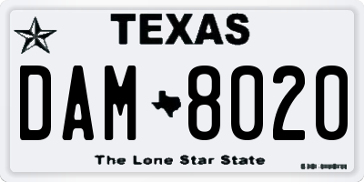 TX license plate DAM8020