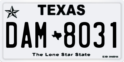 TX license plate DAM8031