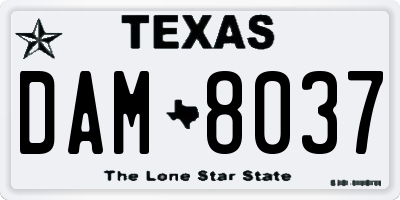 TX license plate DAM8037