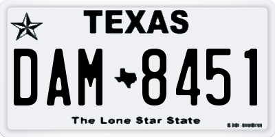 TX license plate DAM8451