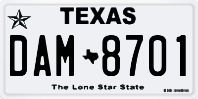 TX license plate DAM8701