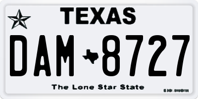 TX license plate DAM8727