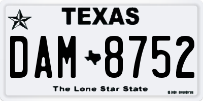 TX license plate DAM8752