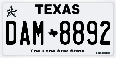 TX license plate DAM8892