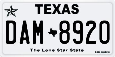 TX license plate DAM8920