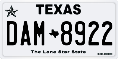 TX license plate DAM8922