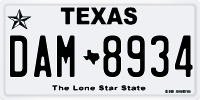 TX license plate DAM8934