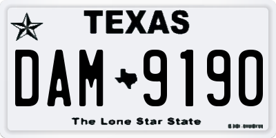 TX license plate DAM9190