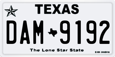 TX license plate DAM9192